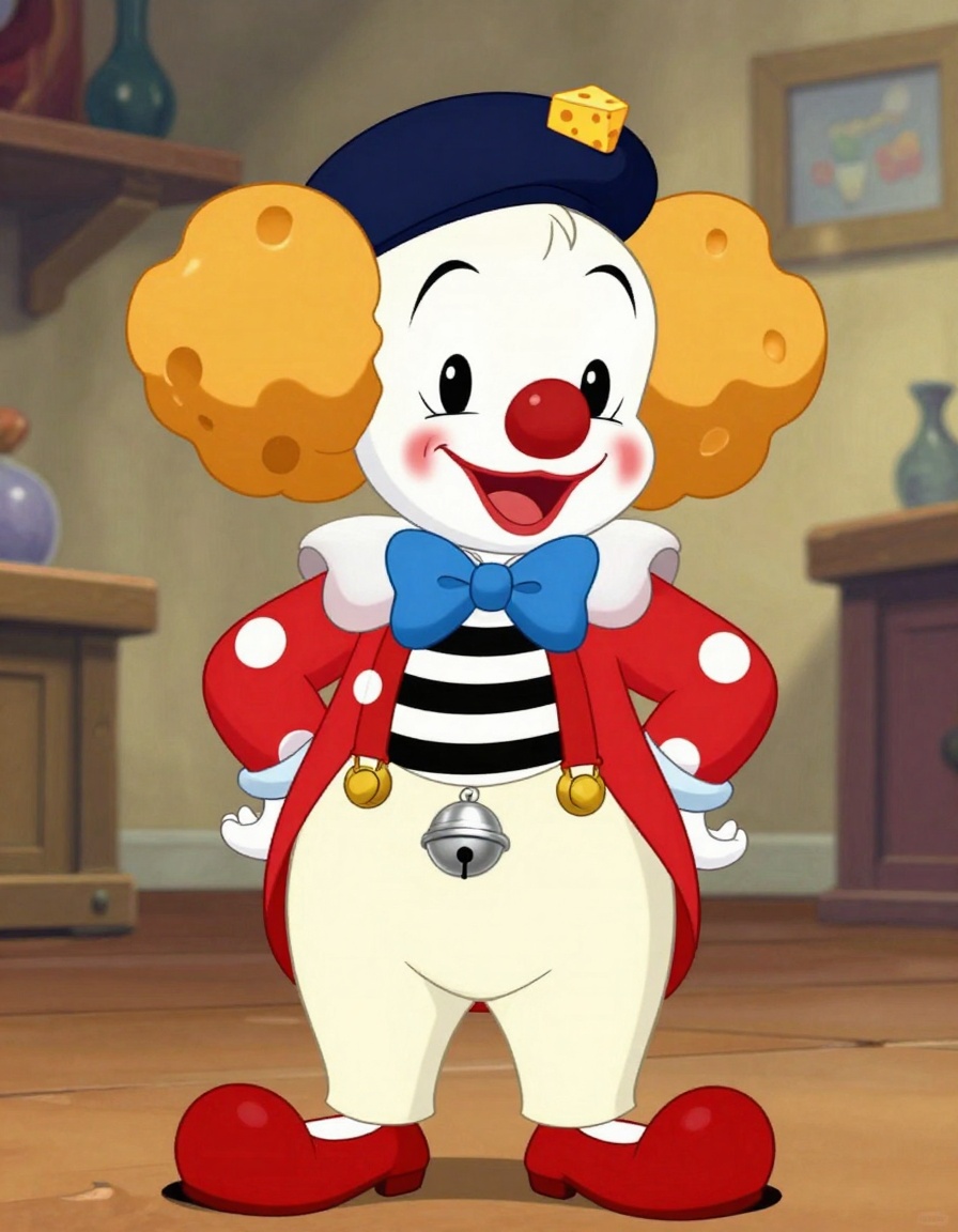 French Clown with cheese ears character illustration