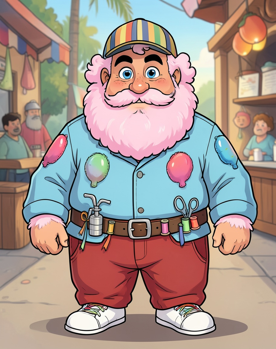 Hairy balloon man character illustration
