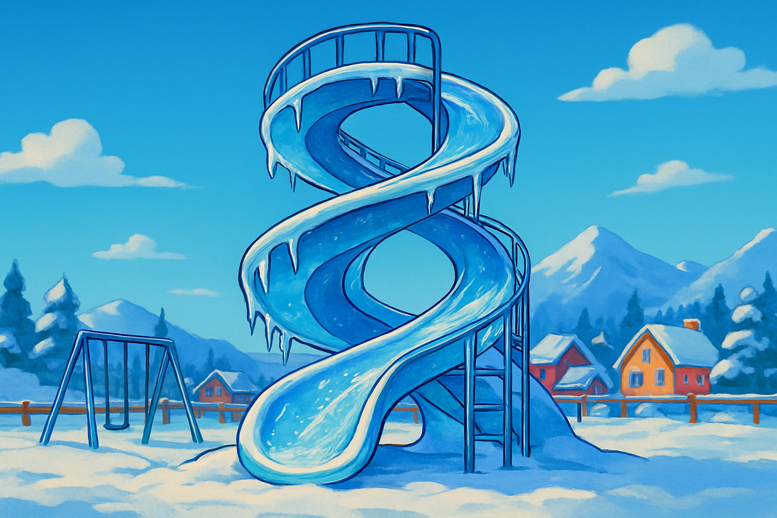 The Big Big Slide with fire and ice. There is fire on the big slide cover illustration