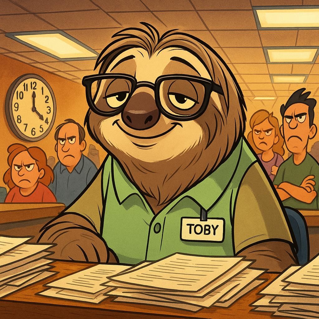 Toby the DMV Sloth cover illustration