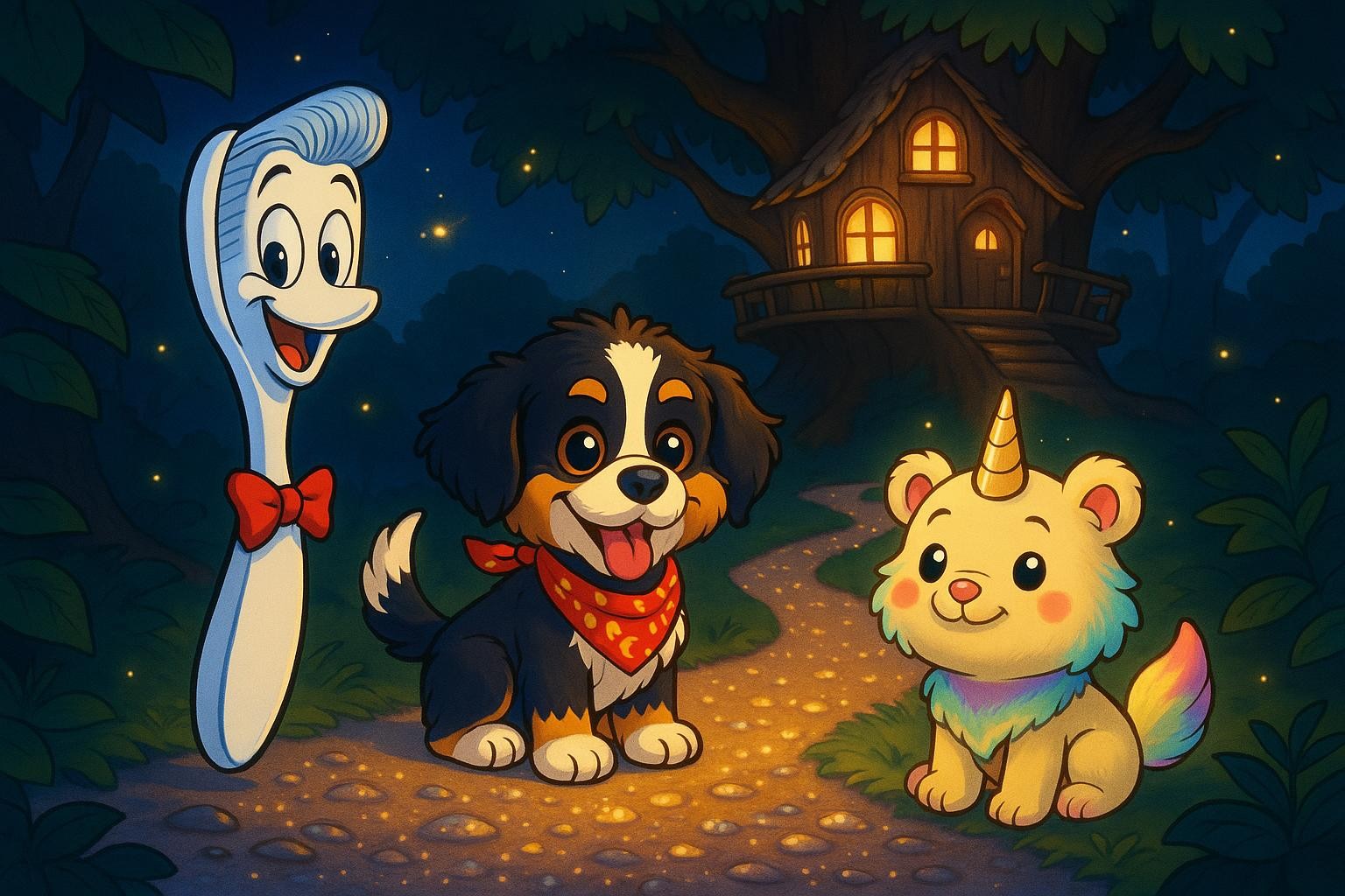 Pebbles, Pawprints, and the Treehouse of Twinkles cover illustration